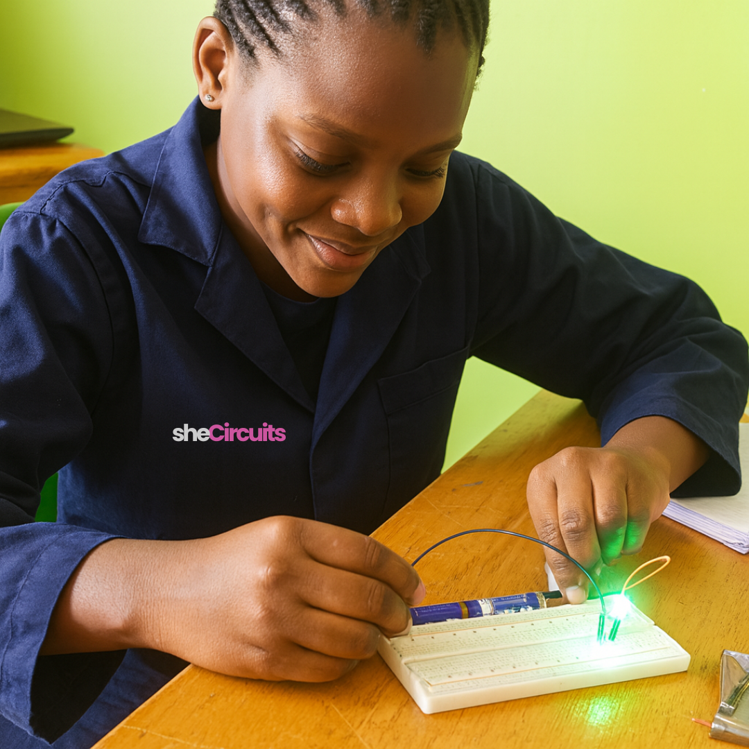 Young woman learning robotics at sheCircuits